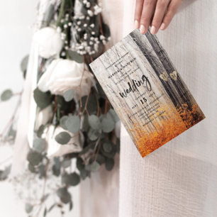 Invitation Les deux amoureux sculptés Arbres d'automne Mariag