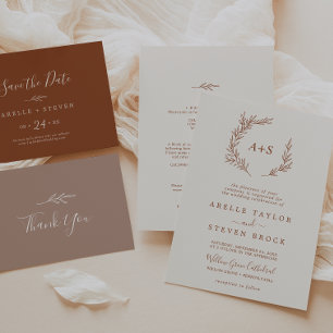 Invitation Feuille minimale   Boho Cream Mariage de monogramm