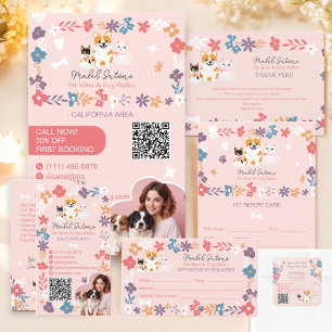 Sticker Carré Whimsical floral mignon pastel sitter chien marche