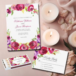 Invitation Fuchsia rose Floral Chic Spring Garden Mariage