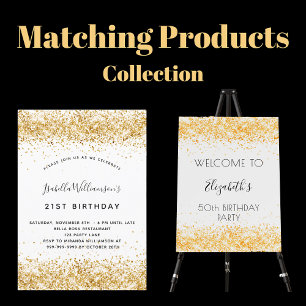 Invitation Anniversaire blanc or parties scintillant élégant