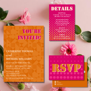 Cartons Réponse Mariage géométrique rose et orange moderne