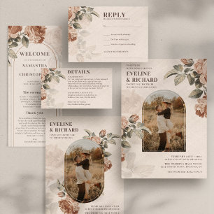 Invitation Arc Boho vintage terre cuite rose sauge vert