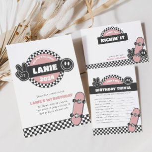 Invitation Filles À damiers Skateboard Hippie Super Anniversa