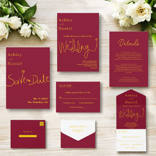 Invitation Elégant Burgundy Et Mariage Simple Or