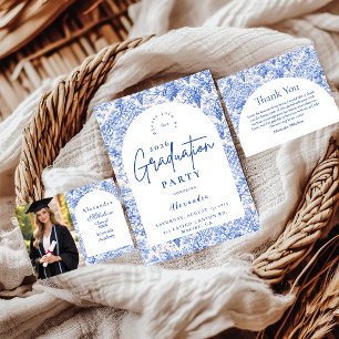 Invitation Jardin Bleu Romantique Fête de Remise de Diplômes