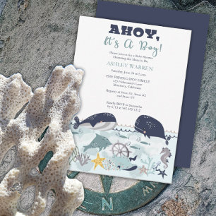 Invitation Bleu sous l'océan Mer Baby shower Voeux pour bébé