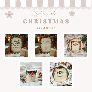 Invitation Fête de Noël Rustique Poinsettia Pine