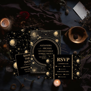 Invitation Tout En Un Mariage de galaxie céleste d'or noir mystique