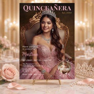 Invitation Élégante Quinceañera Photo en Rose Pâle