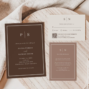 Invitation Mariage Minimaliste Brun et Chic avec Bordure Crèm