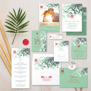 Invitation En Aluminium Mint Green Zen Bamboo Feuille Chic Mariage chinois