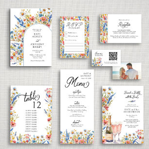 Cartons Réponse Fleur sauvage de pays Mariage cadre fleuri coloré