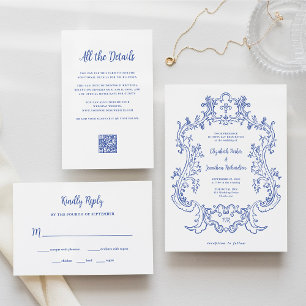 Invitation Bleu royal   Vintage Baroque Frame Mariage