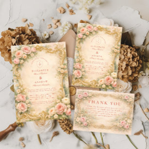 Cartons Réponse Mariage Rose Gold Baroque Floral