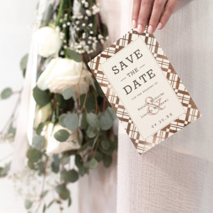 Invitation Gold Rustic Country Farmhouse Plaid Mariage