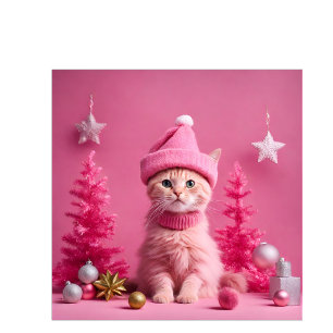 Cartes Pour Fêtes Annuelles Joyeux chat rose Noël dans le gâteau mignon chaton