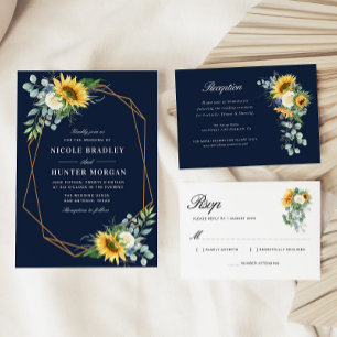 Invitation mariage géométrique floral bleu marine