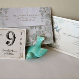 Invitation Vintage chickadee en fleur de cerisier Mariage dam