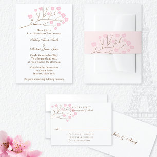 Invitation Fleurs de cerisiers en Mariage rose