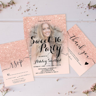 Invitation Parties scintillant en or rose ombre girly rose Sw