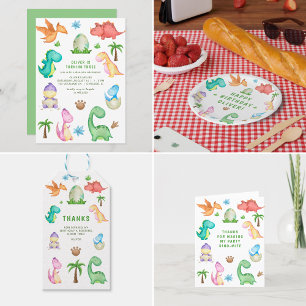 Carte De Remerciements Dino Tyrannosaur T-Rex Green Anniversaire Party