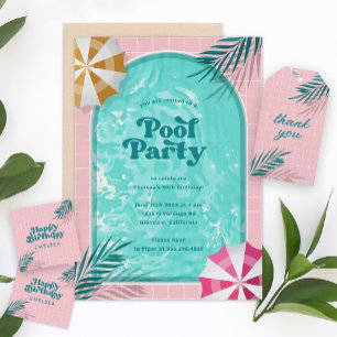 Invitation Palm Springs Summer Pool Party Rose Anniversaire