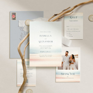 Invitation Wailea Aquarelle Minimaliste Elégant Mariage Plage