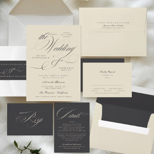 Carte D'accompagnement Élégant Script Beige Charbon Formal Le Mariage