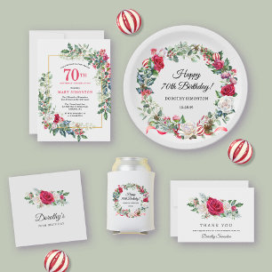 Invitation Rose blanche rouge Floral Holly 70e fête d'anniver