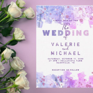 Invitation Grunge artistique moderne Mariage rose et violet