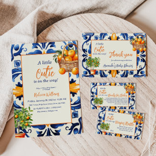Invitation Carrelage bleu italien Cutie Orange Citrus Baby sh