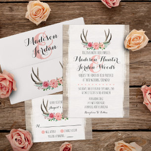 Invitation Floral Antlers Rustique Mariage Personnalisé