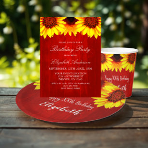 Invitation Anniversaire Bois Rustique Tournesol