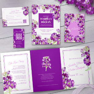 Invitation Fleurs stocks violettes mariage désenregistrer la 