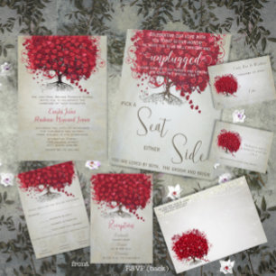 Invitation Mariage de la feuille de coeur rouge rose argent r