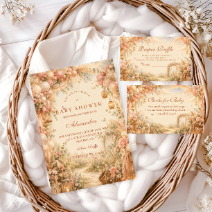 Invitation Élégante Baby Shower Rose Bohème
