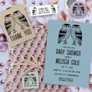 Invitation Carte Postale Chouettes jumelles Cute Simple Chic BABY SHOWER PE