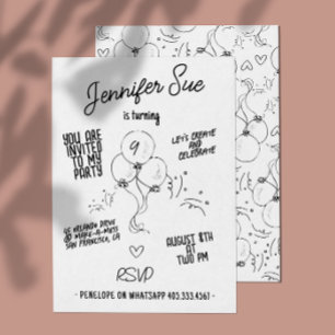 Invitation Retro Noms Doodle moderne Balloon Anniversaire