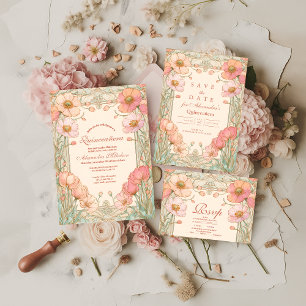 Invitation Célébration de Quinceañera au Coquelicot Rosé