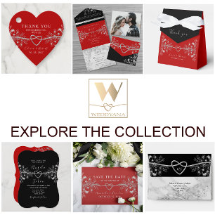 Invitation Tout En Un Moderne Chic Mariage noir et rouge