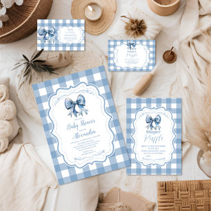 Carte D'accompagnement Cute Blue Bow Ribbon En vichy Livres pour bébé