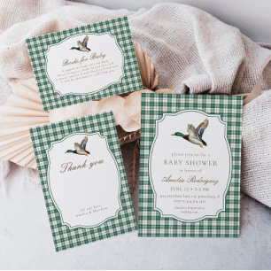 Carte D'accompagnement Fête de naissance Canard colvert moderne Gingham