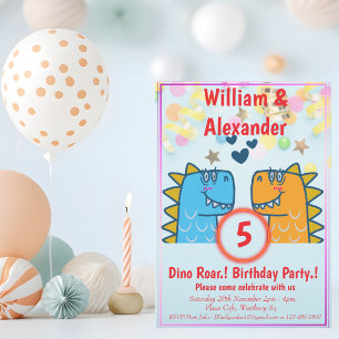 Invitation Twins Dino Roar fête d'anniversaire