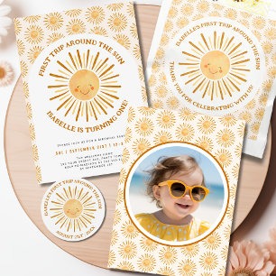 Sticker Rond Boho Premier Voyage Autour Du Soleil 1Er Anniversa