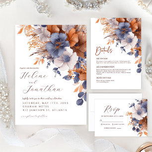 Carte De Remerciements Floral Elegant Dusty Blue Rust Mariage