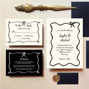 Carte D'accompagnement Amour   Black French Bow Détails du Mariage QR Cod