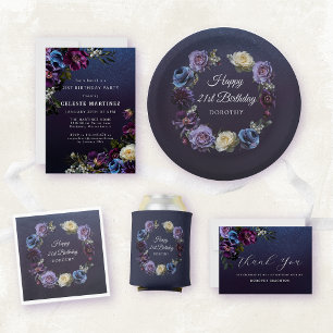 Invitation Moody Purple Flowers 21e fête d'anniversaire