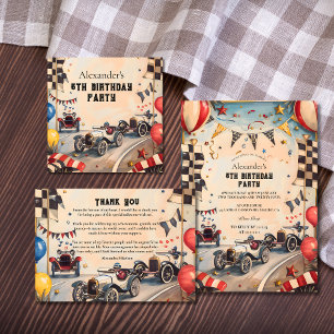 Sticker Rond Fête d'anniversaire de course vintage pour garçons