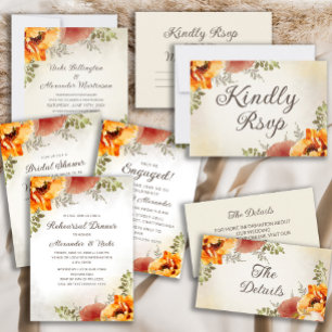 Invitation Mariage Floral Automne Orange Brûlé